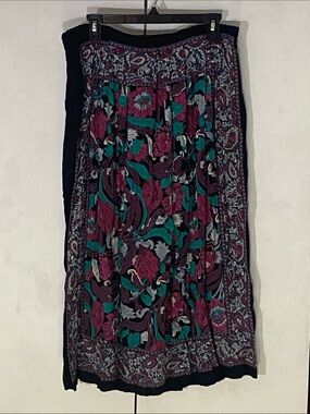 Bohemian Floral Border Maxi Skirt - Black, Teal & Magenta Vintage Medium Union